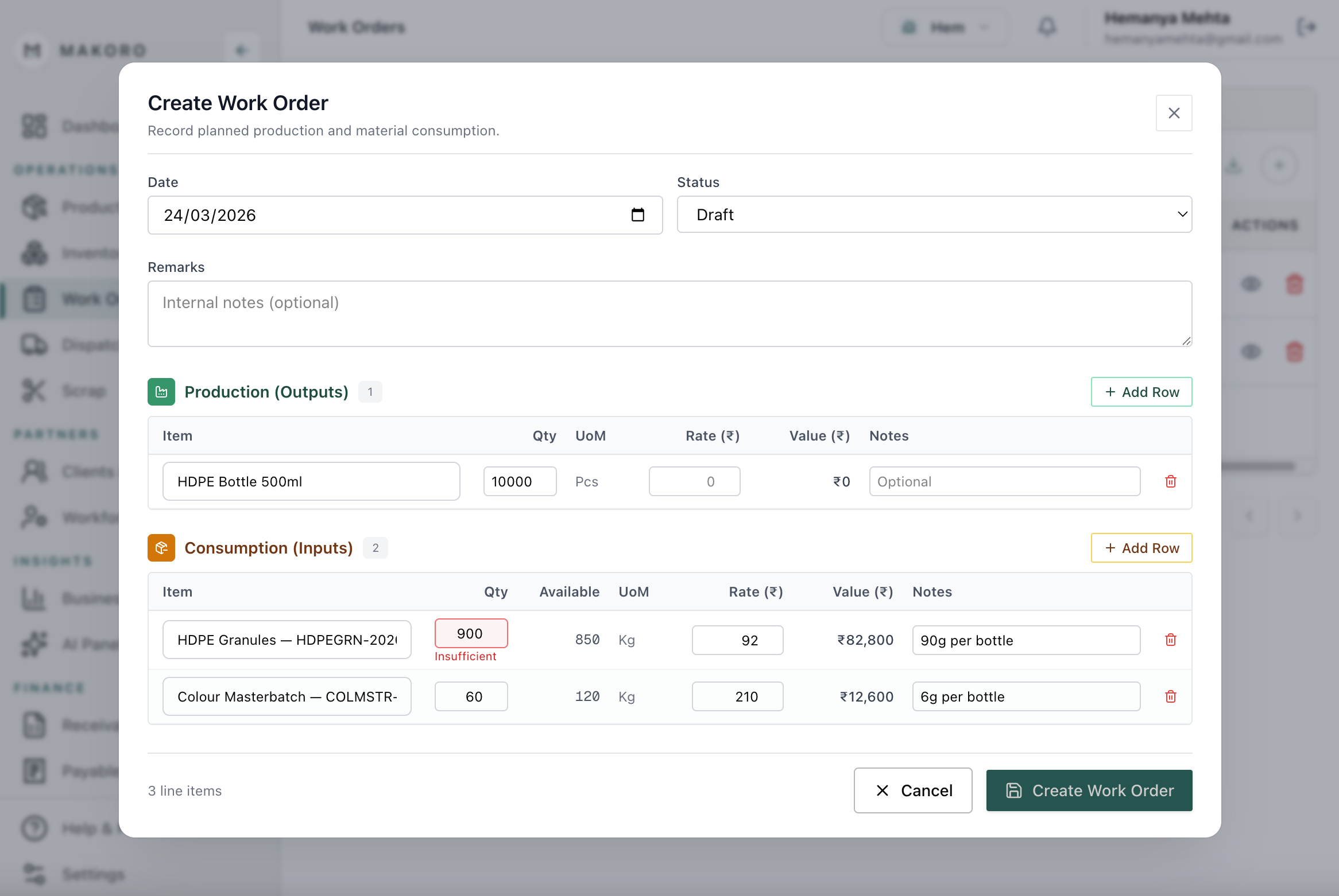Production interface